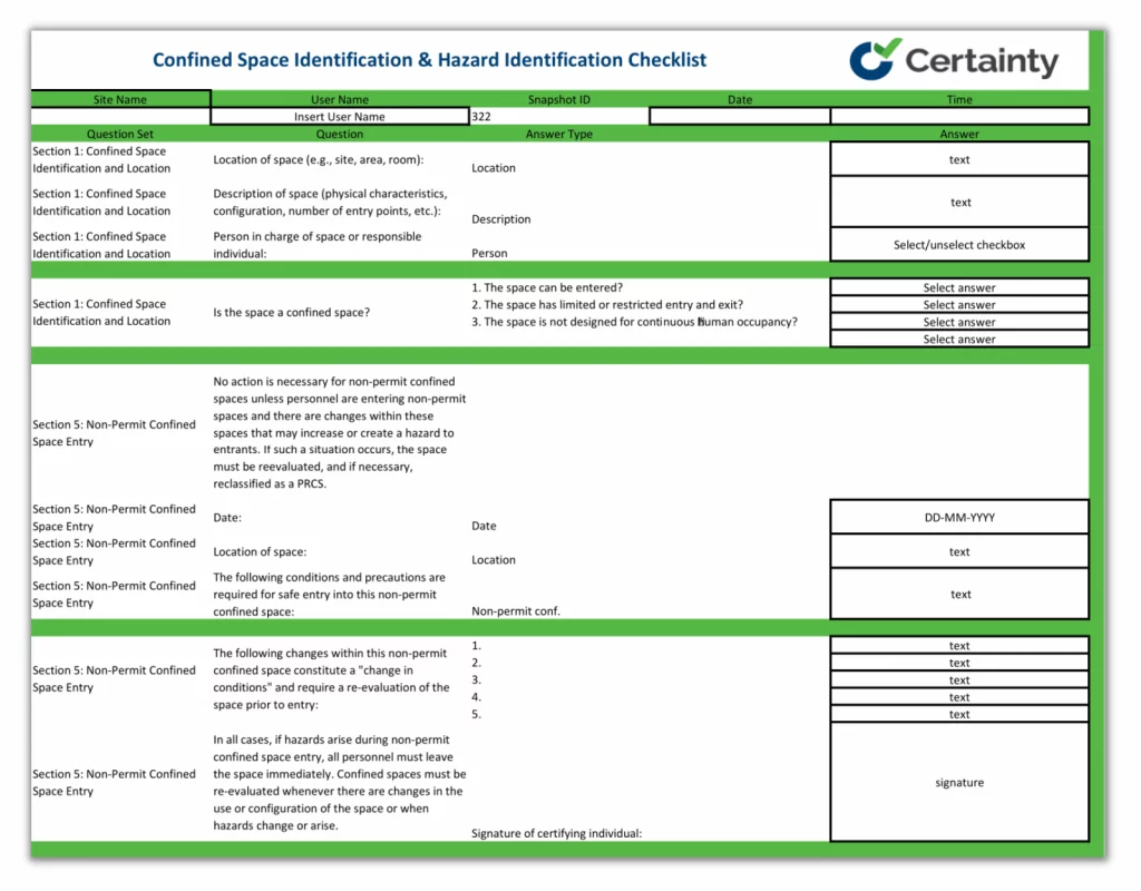 Confined Space Evaluation Checklist | Certainty