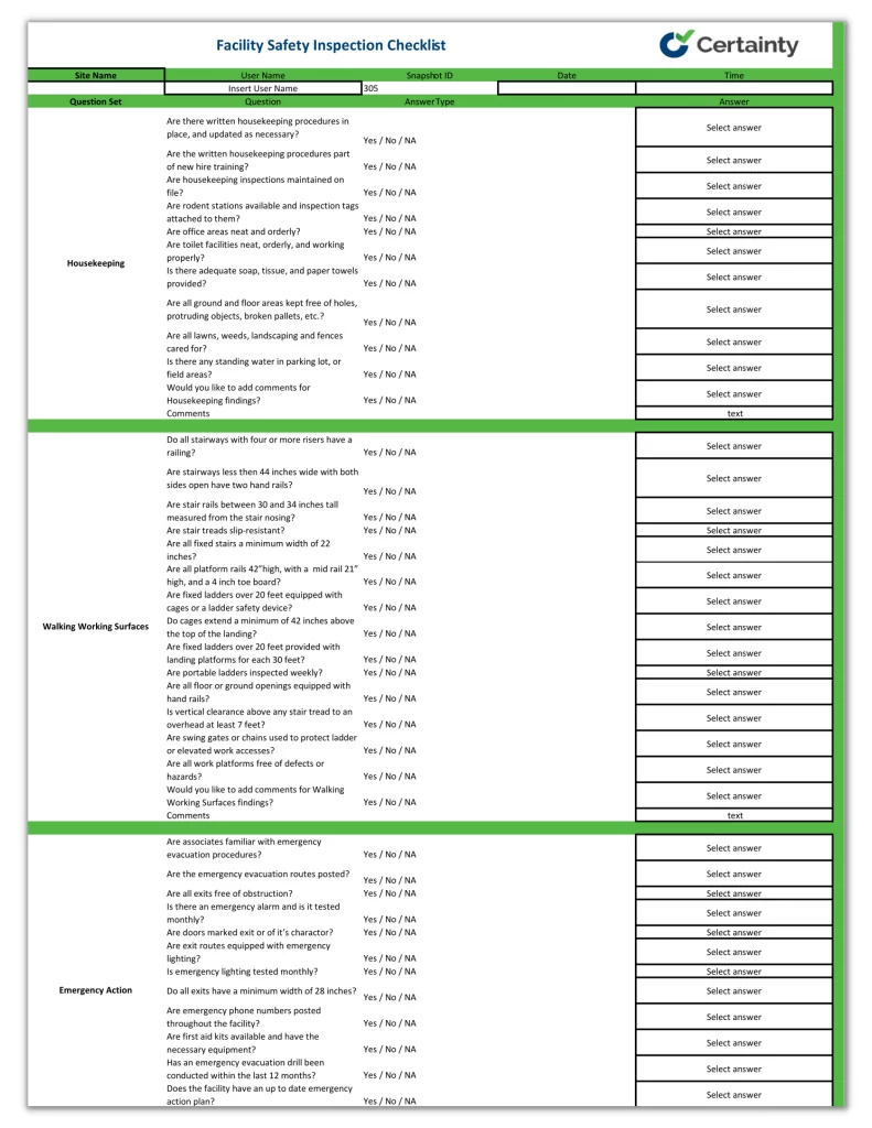 Facility Safety Inspection Checklist template