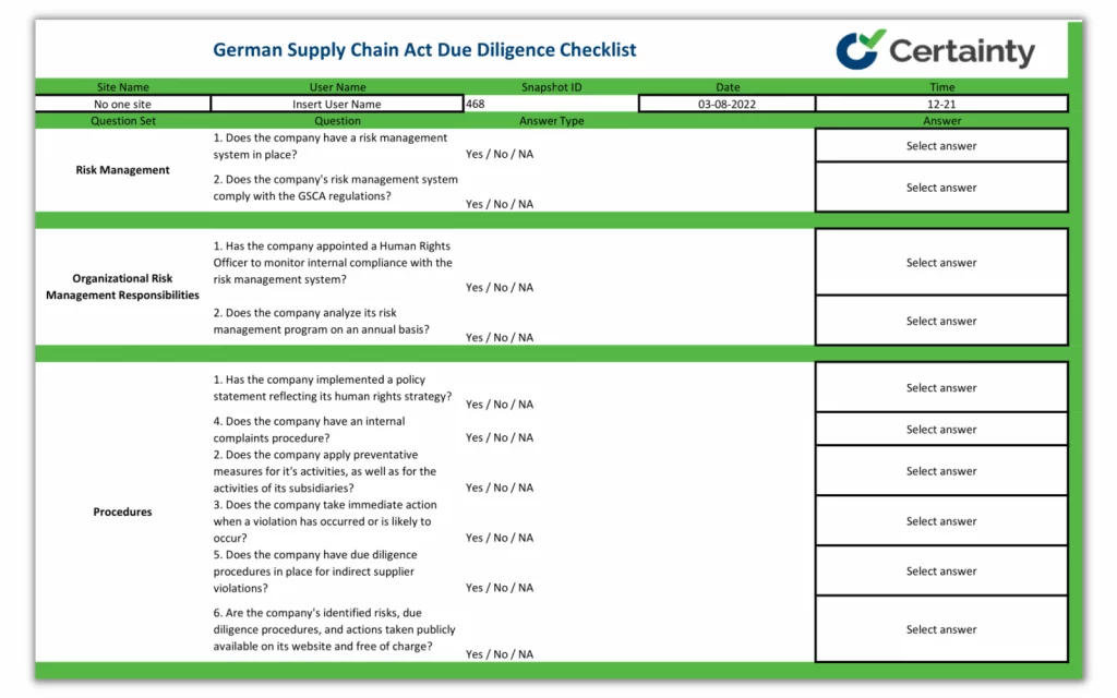 GSCA Due Diligence checklist template