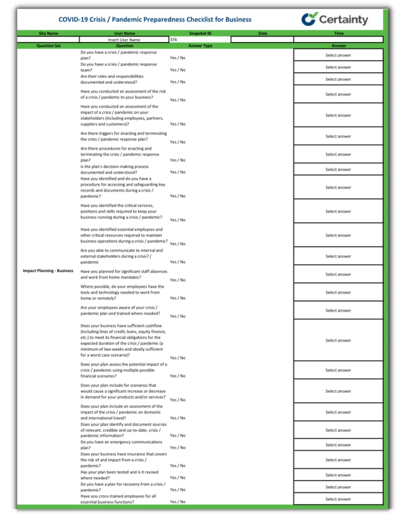 COVID-19 Crisis / Pandemic Preparedness for Businesses Checklist