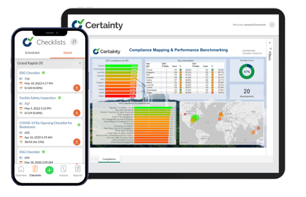 Certainty's ESG compliance mapping and performance benchmarking. Useful for ESG reporting needs.
