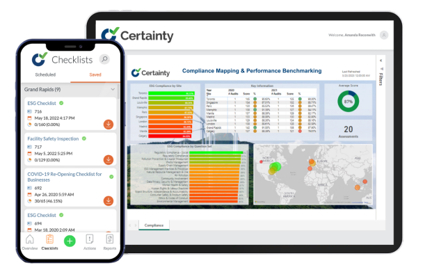 Certainty's ESG compliance mapping and performance benchmarking. Useful for ESG reporting needs.