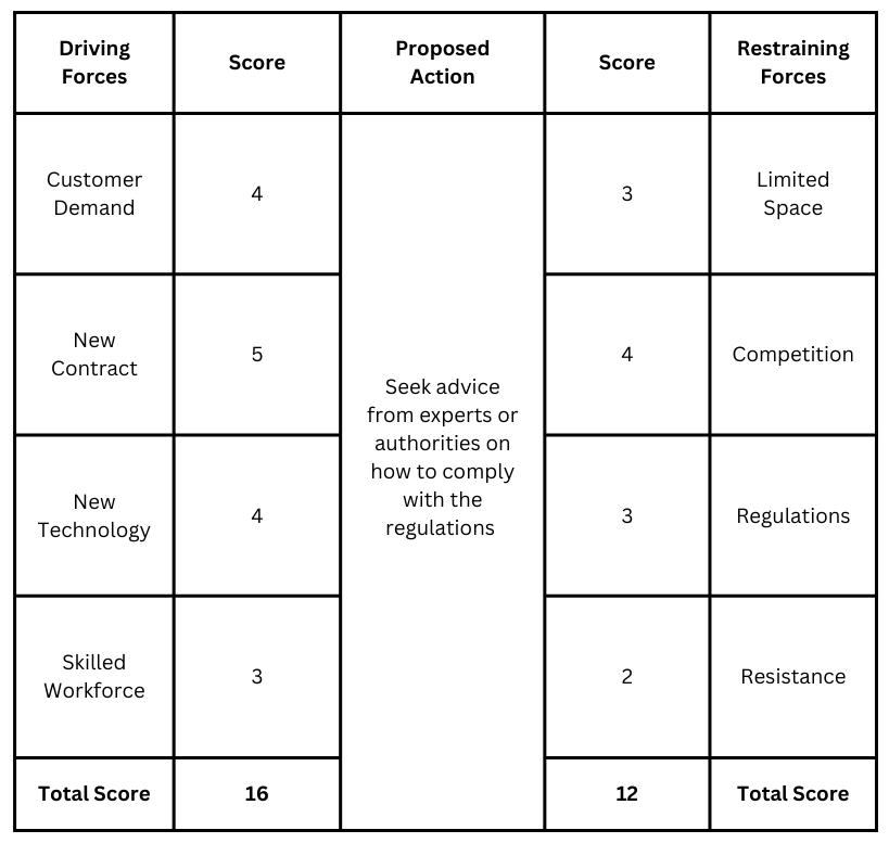 Example of a force field analysis