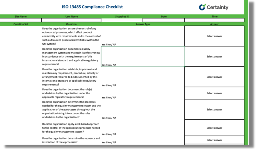 ISO 13485 Checklist template