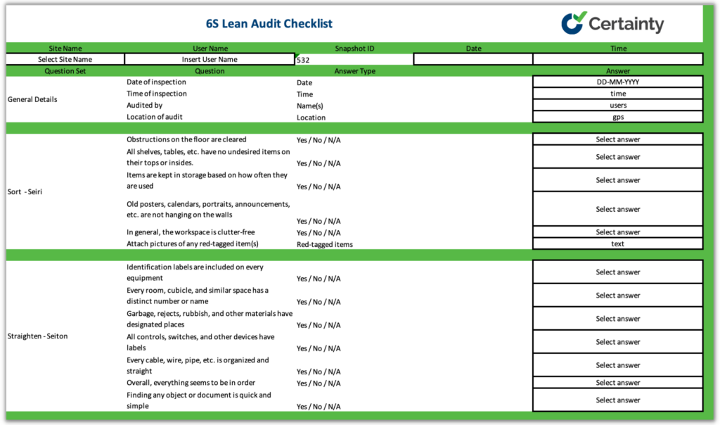 6S Lean Audit Checklist