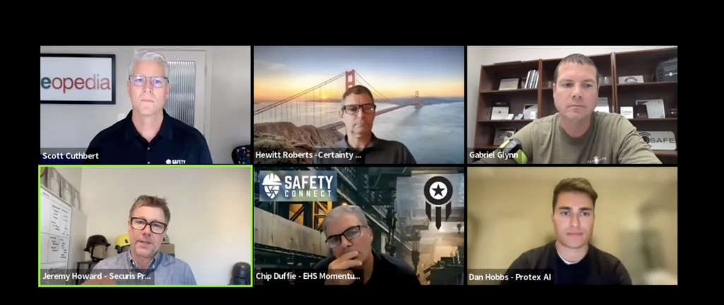 The five panelists and host (Scott Cuthbert) during the panel discussion How to Leverage Technology to Super Charge Our Safety Initiatives” at Safety Connect 2023 Virtual Conference and Expo 
