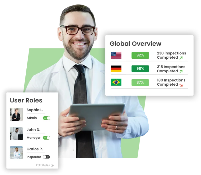 Enterprise Safety Inspections technician reviews roles and compliance reports using Certainty software
