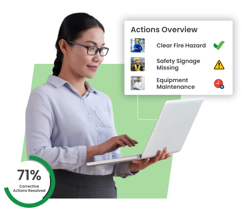 Safety Inspections employee identifies and resolves corrective actions with Certainty software