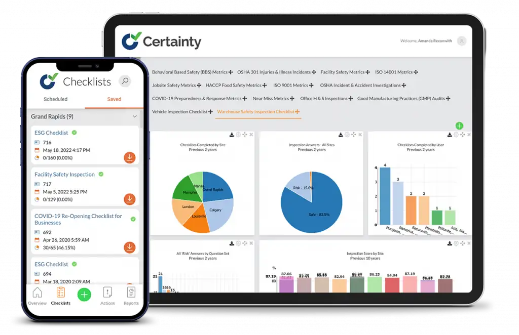 Certainty inspection and audits software running on an iPad tablet and mobile iPhone device